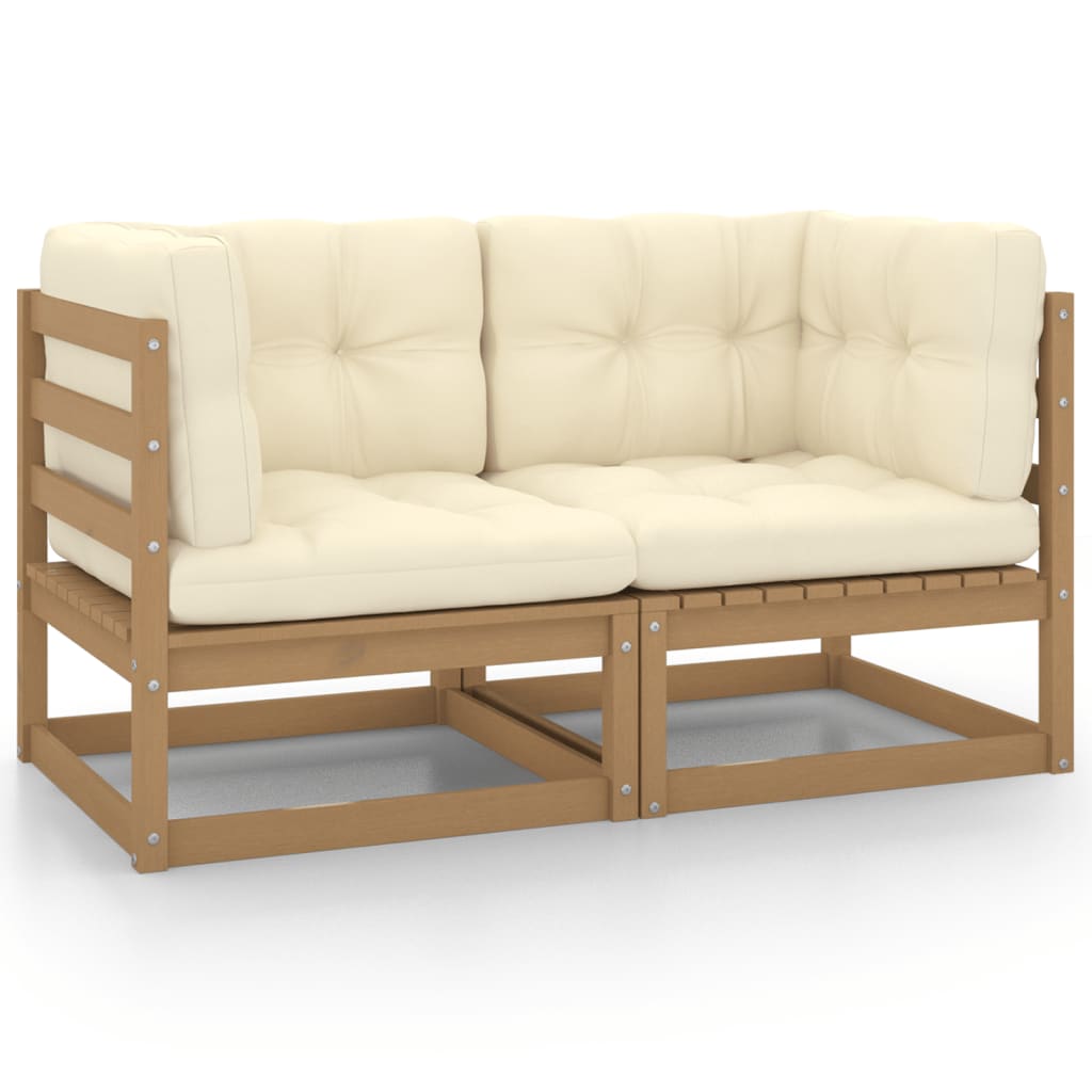 vidaXL Garden 2-Seater Sofa with Cushions Honey Brown Solid Pinewood