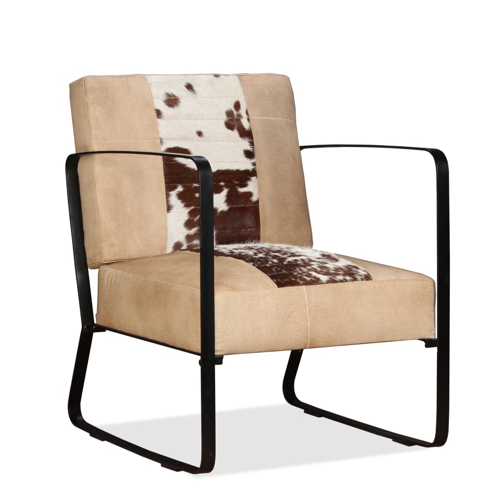 vidaXL Lounge Chair Cream Genuine Goatskin and Canvas