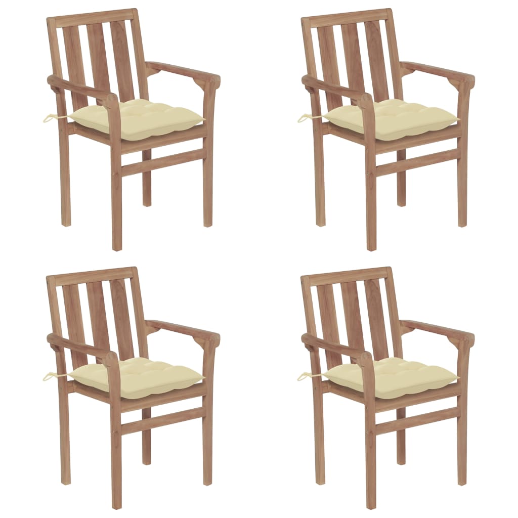 vidaXL Stackable Garden Chairs with Cushions 4 pcs Solid Teak Wood
