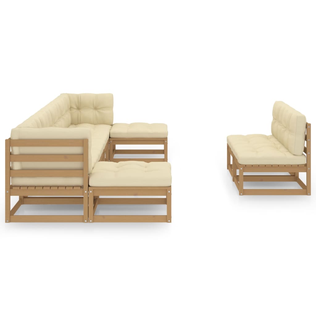 vidaXL 9 Piece Garden Lounge Set&Cushions Honey Brown Solid Pinewood