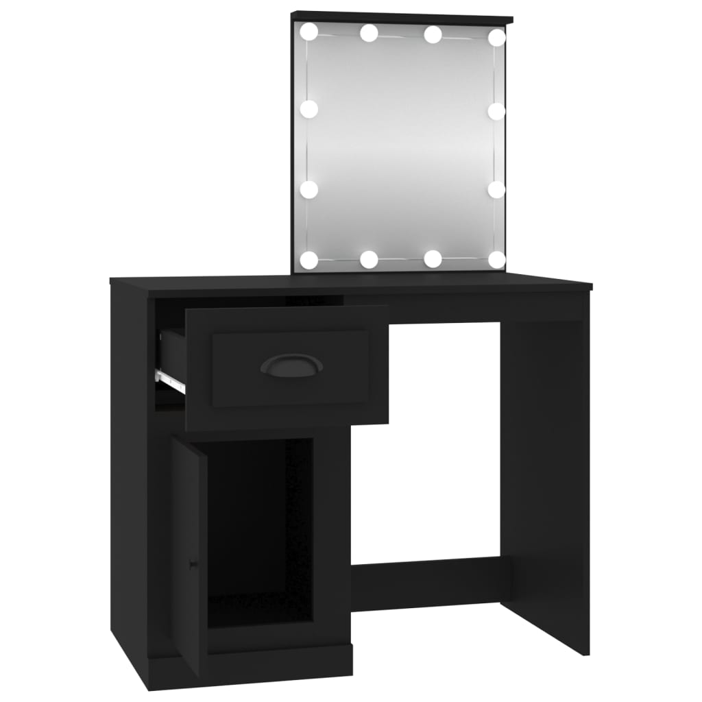 vidaXL Dressing Table with LED Black 90x50x132.5 cm Engineered Wood