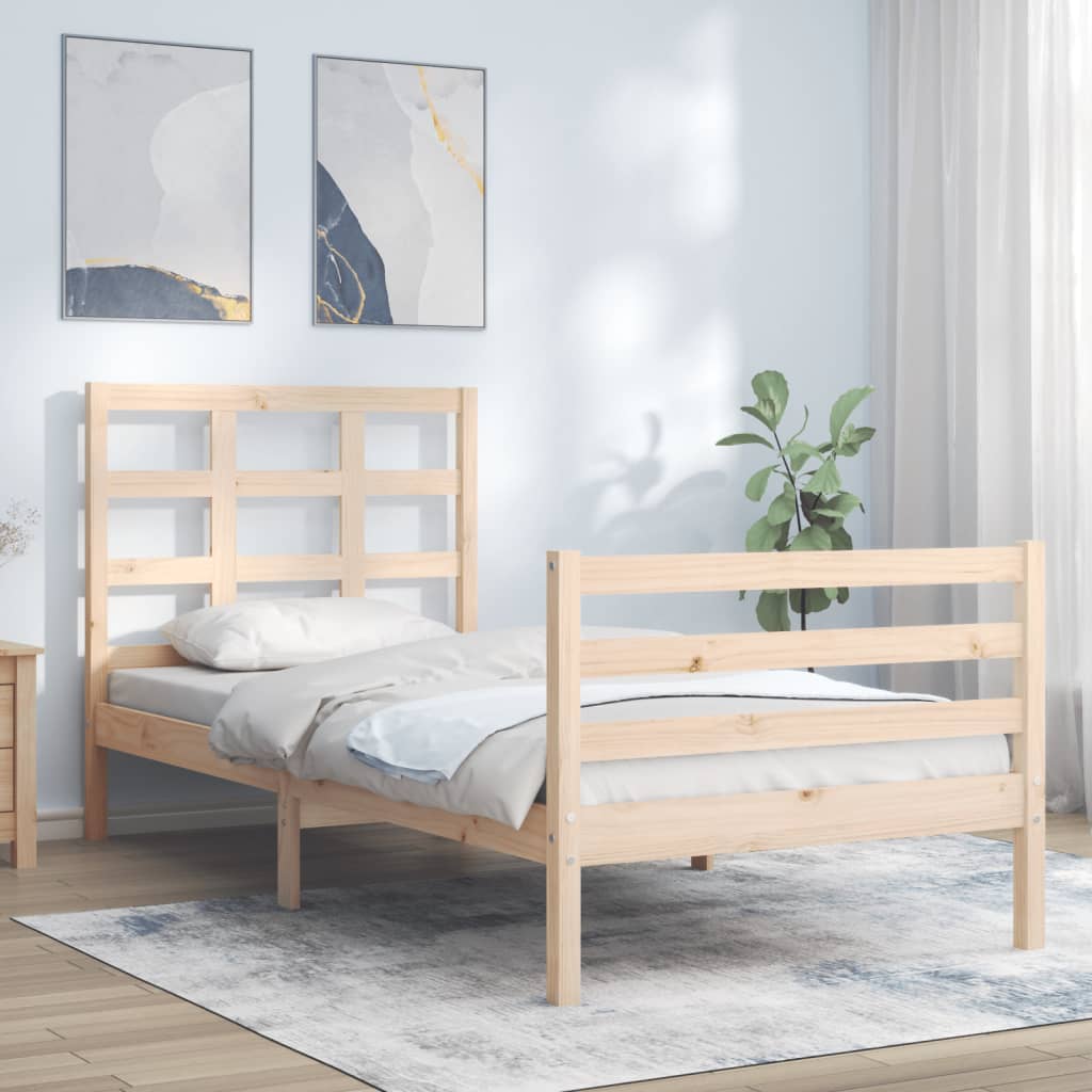 vidaXL Bed Frame with Headboard Single Solid Wood