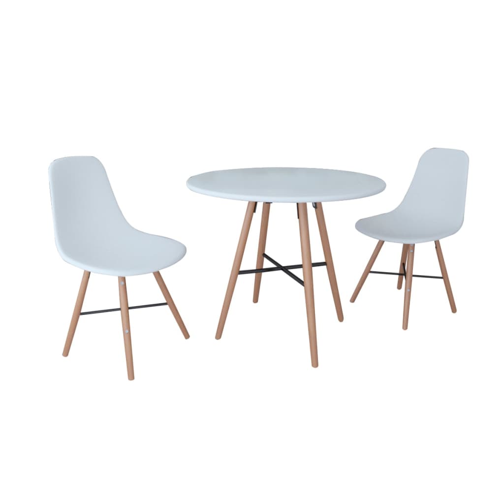 White Dining Set 1 Round Table with 2 Armless Chairs