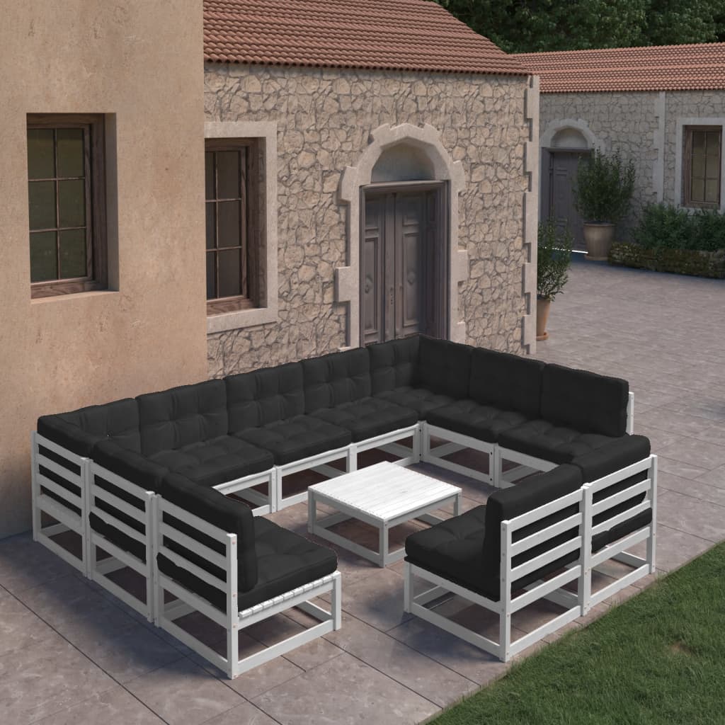 vidaXL 10 Piece Garden Lounge Set with Cushions White Solid Pinewood