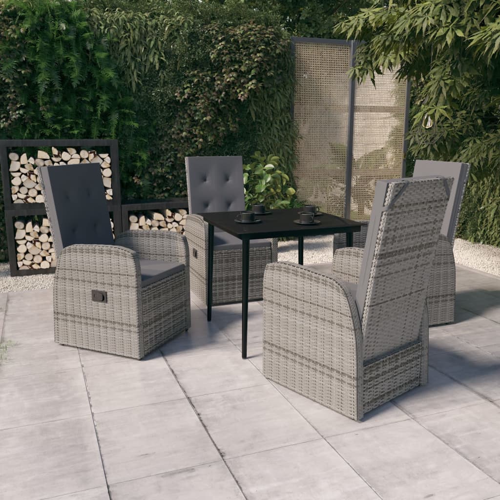 vidaXL 5 Piece Garden Dining Set with Cushions Grey