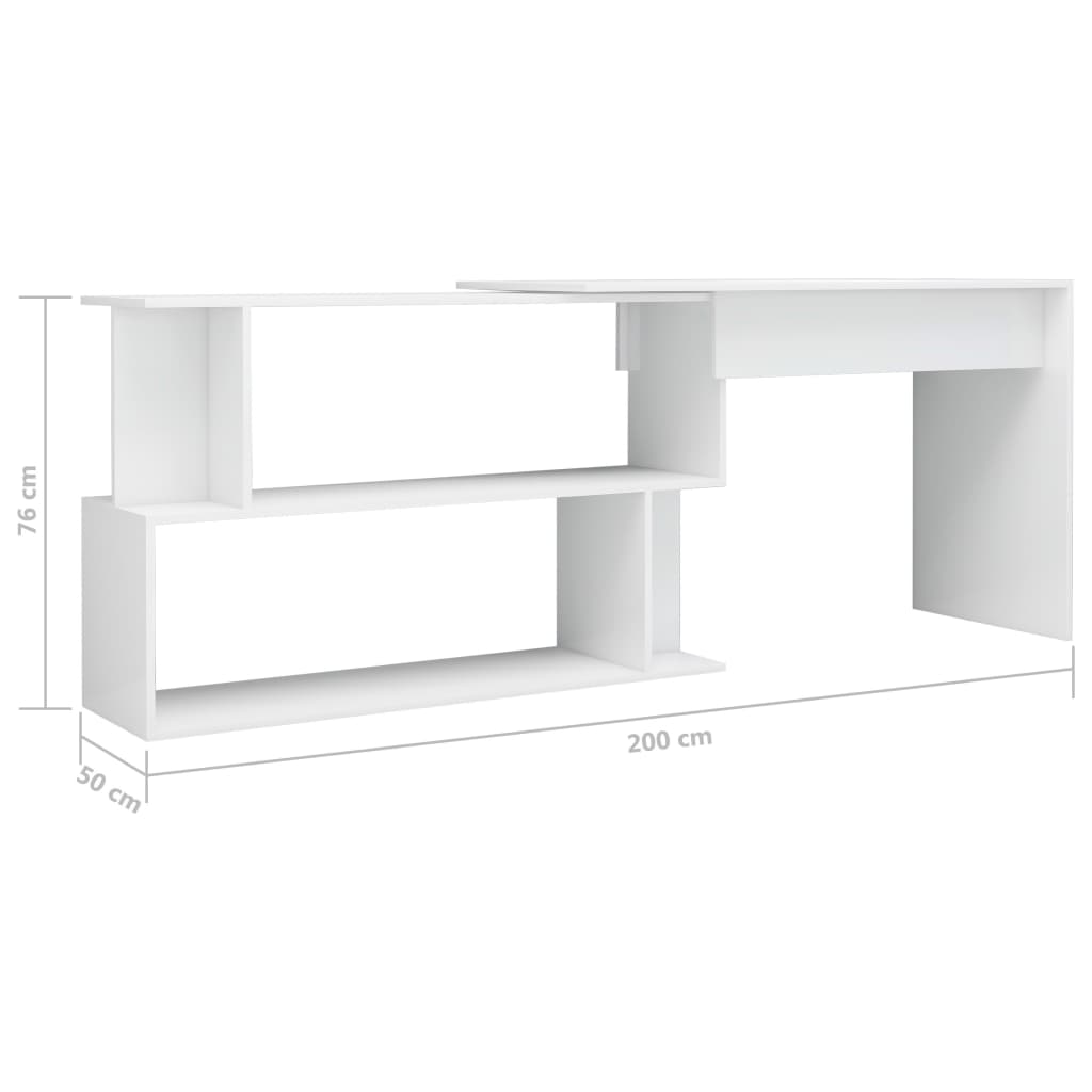 vidaXL Corner Desk High Gloss White 78.7"x19.7"x29.9" Engineered Wood