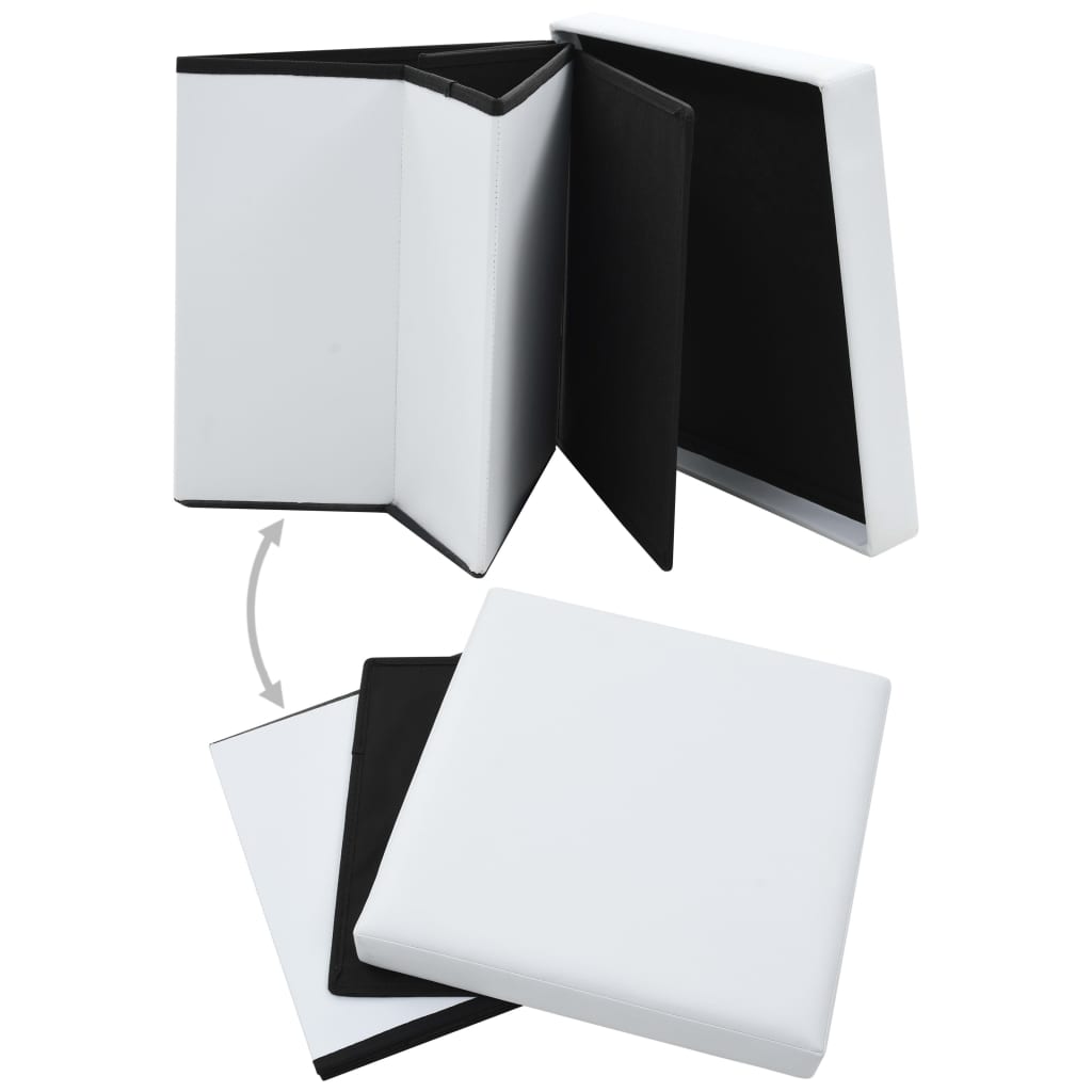 vidaXL Folding Storage Stools 2 pcs White Faux Leather