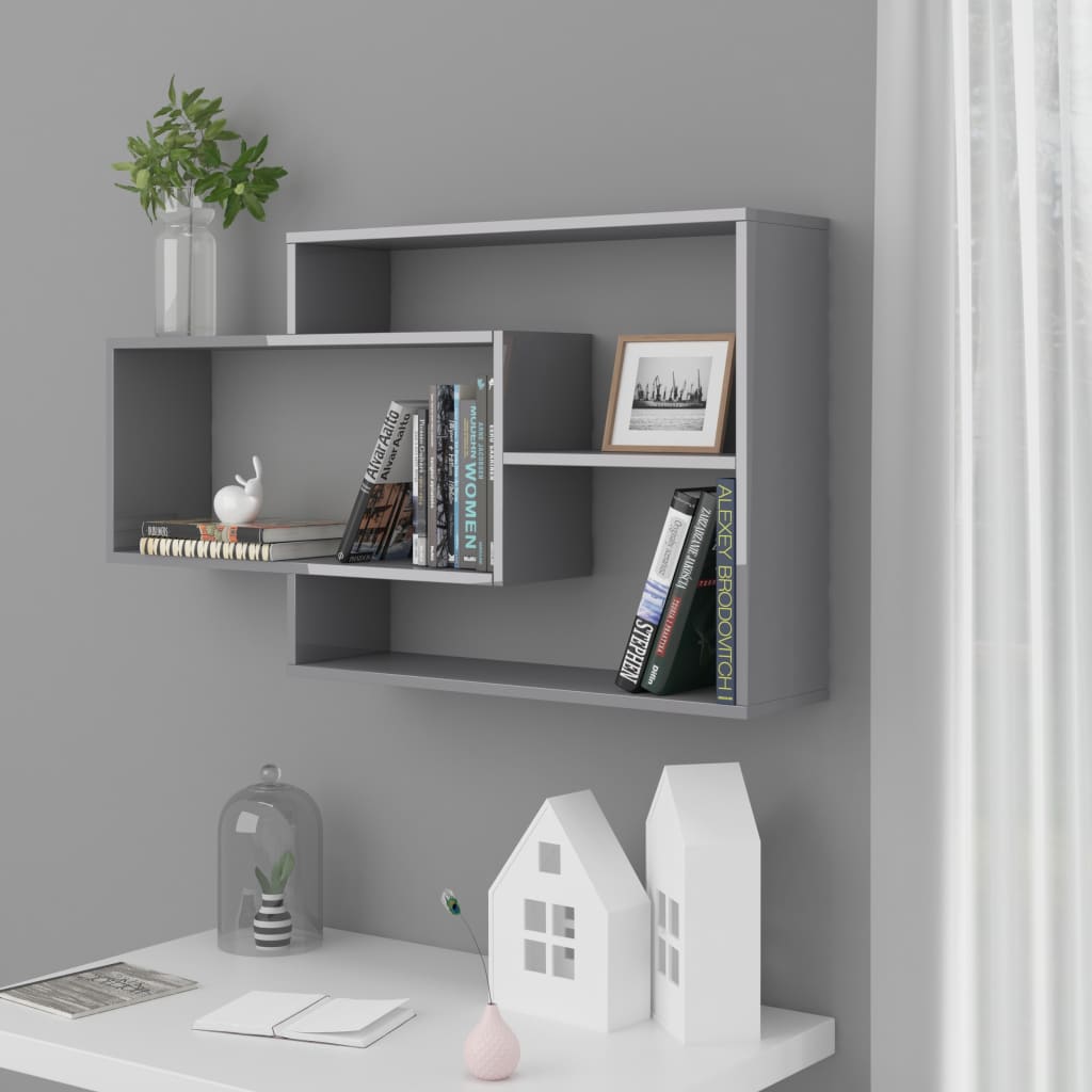 vidaXL Wall Shelves High Gloss Grey 104x20x58.5 cm Engineered Wood