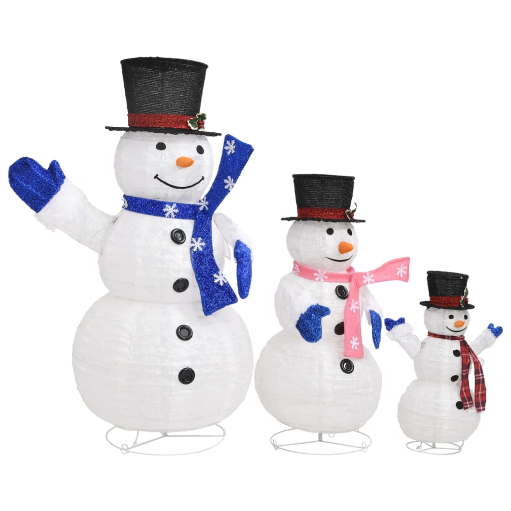 vidaXL Decorative Christmas Snowman Family Figures with LED Luxury Fabric