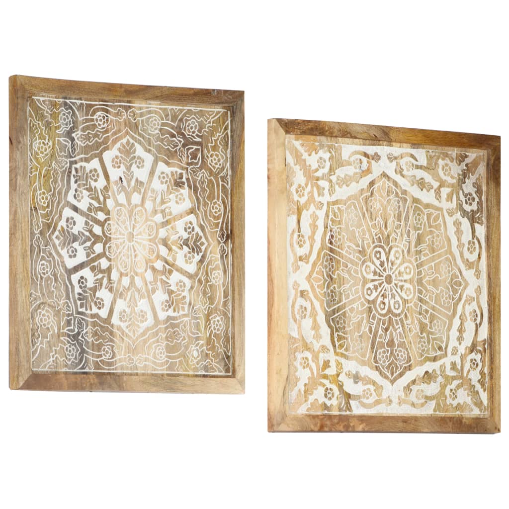 vidaXL Hand-Carved Wall Panels 2 pcs Solid Mango Wood 60x60x2.5 cm