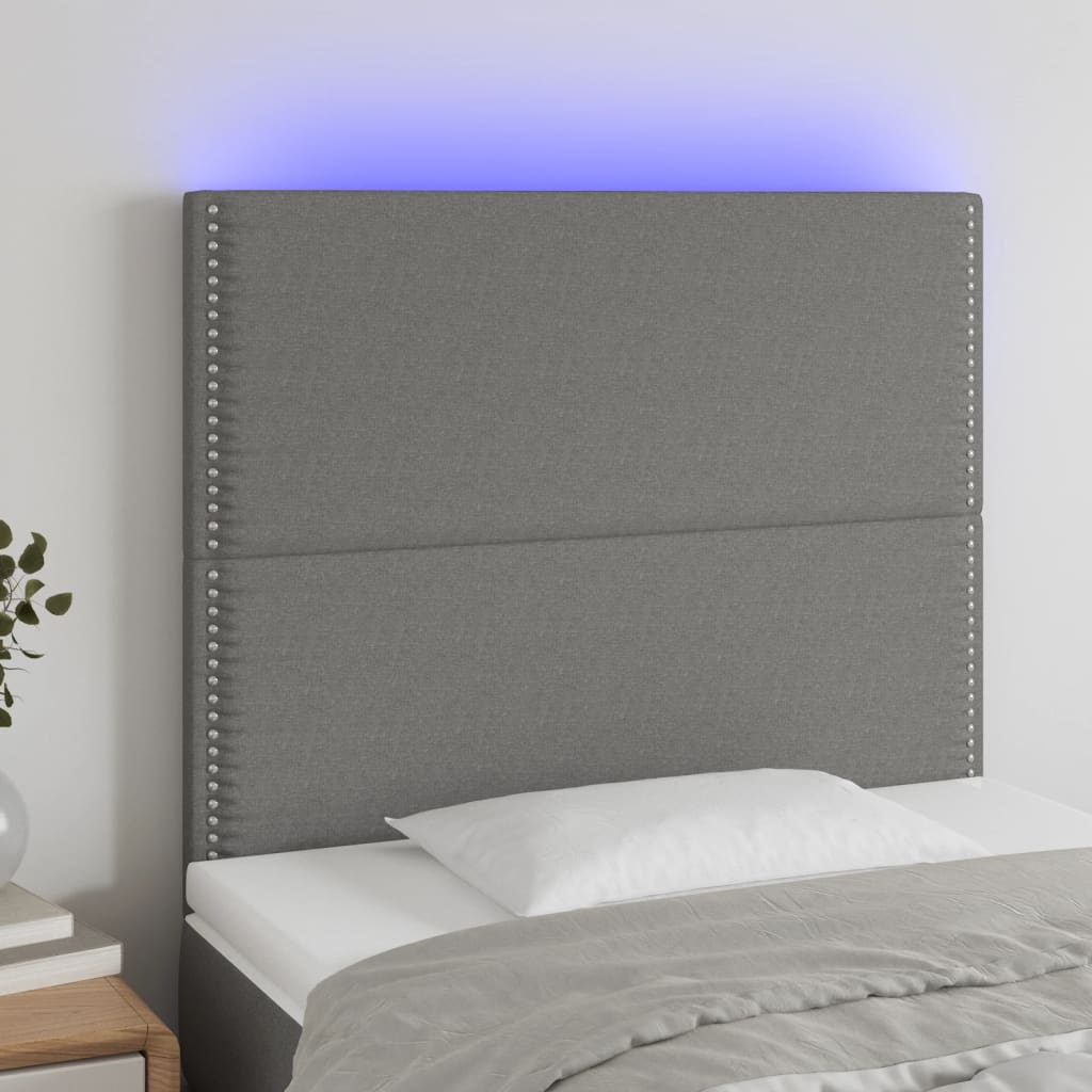 vidaXL LED Headboard Dark Grey 80x5x118/128 cm Fabric