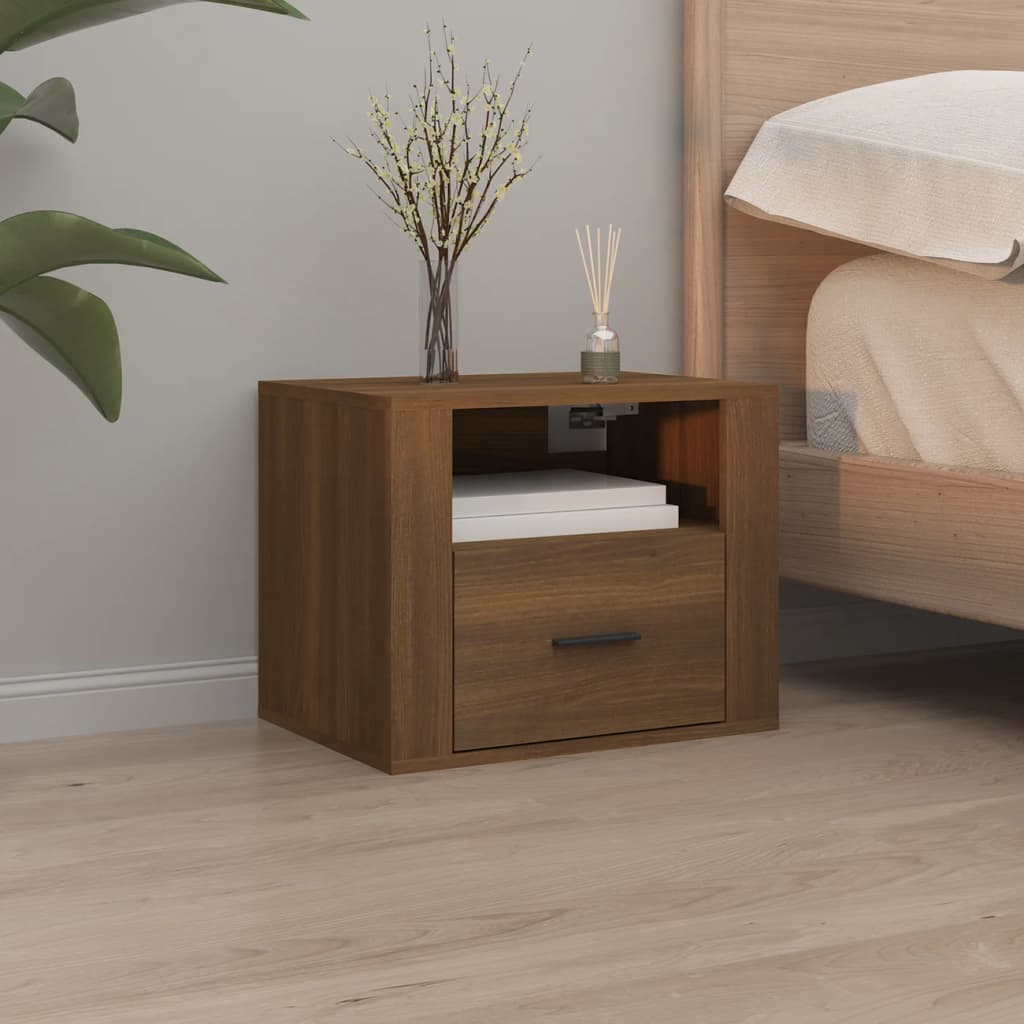 vidaXL Wall-mounted Bedside Cabinet Brown Oak 50x36x40 cm