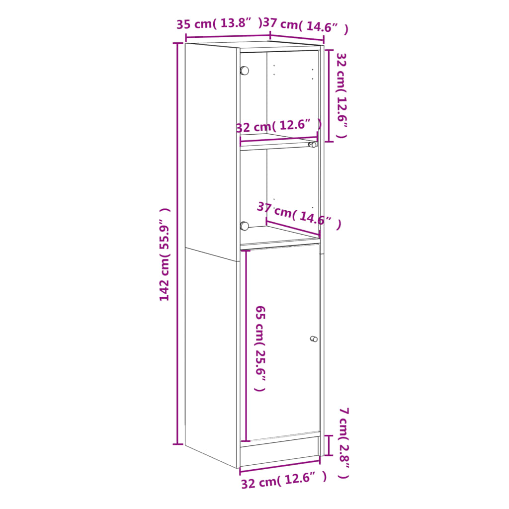 vidaXL Highboard with Glass Door Black 35x37x142 cm