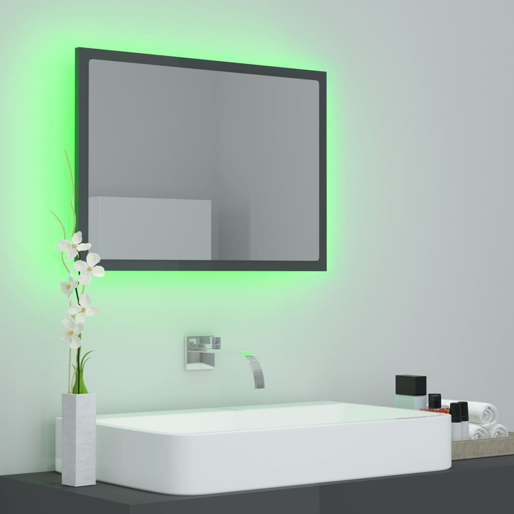 vidaXL LED Bathroom Mirror High Gloss Grey 60x8.5x37 cm Acrylic
