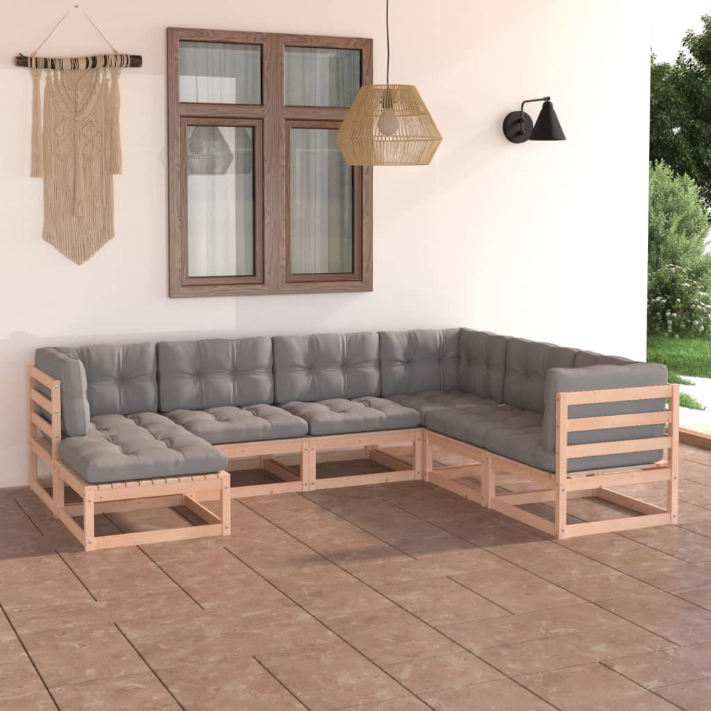 vidaXL 7 Piece Garden Lounge Set with Cushions Solid Wood Pine