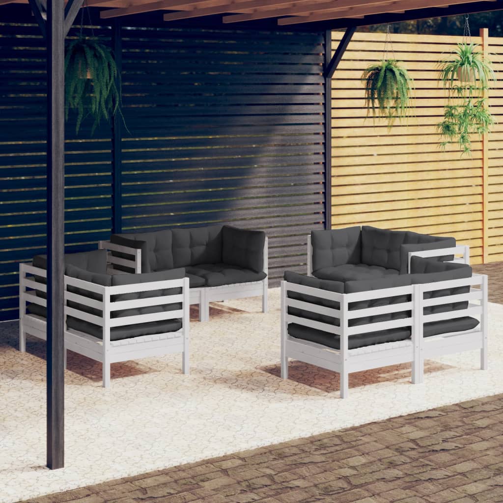 vidaXL 8 Piece Garden Lounge Set with Anthracite Cushions Pinewood