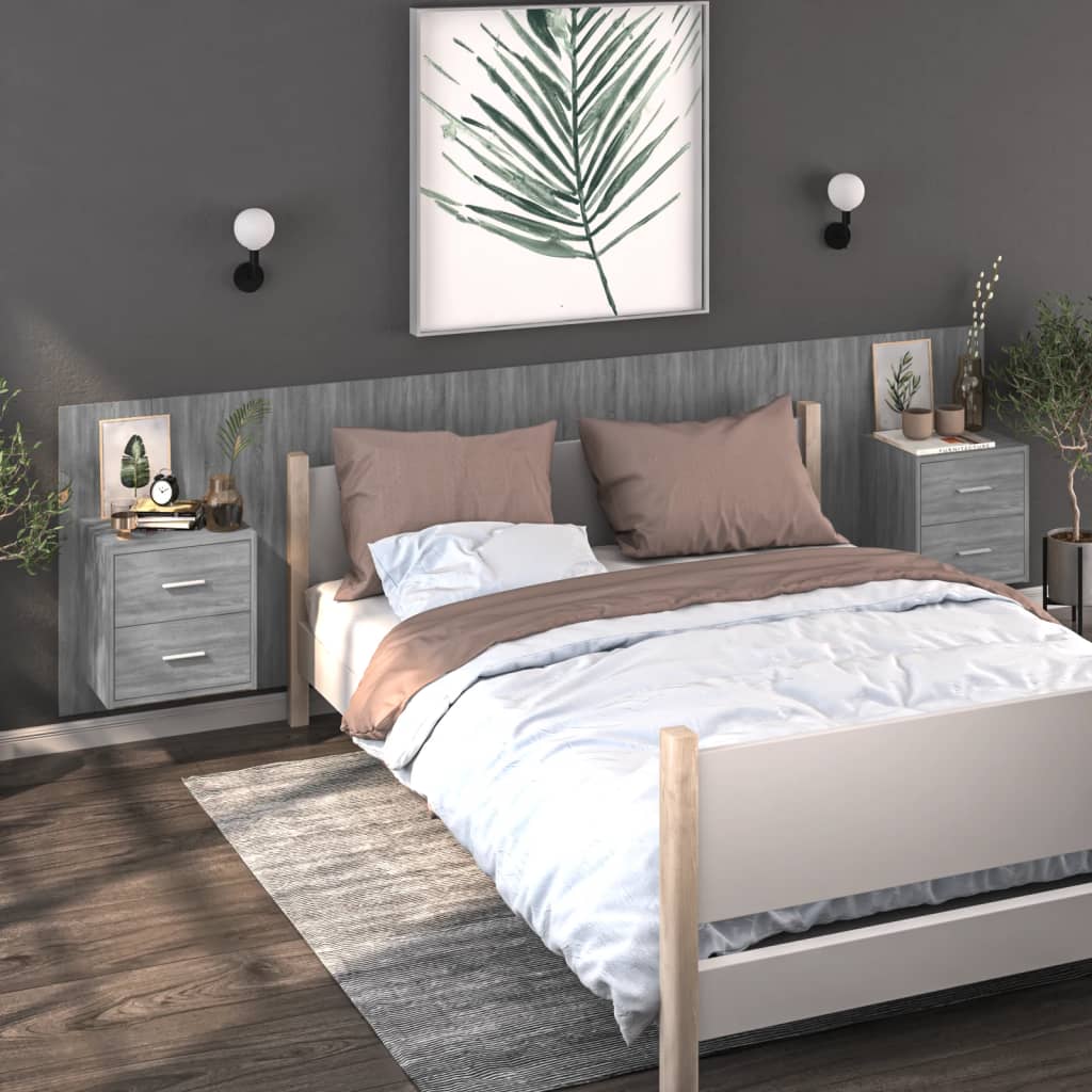 vidaXL Wall-mounted Bedside Cabinet Grey Sonoma