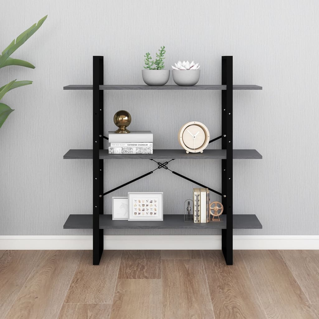 vidaXL 3-Tier Book Cabinet Grey 100x30x105 cm Solid Pine Wood