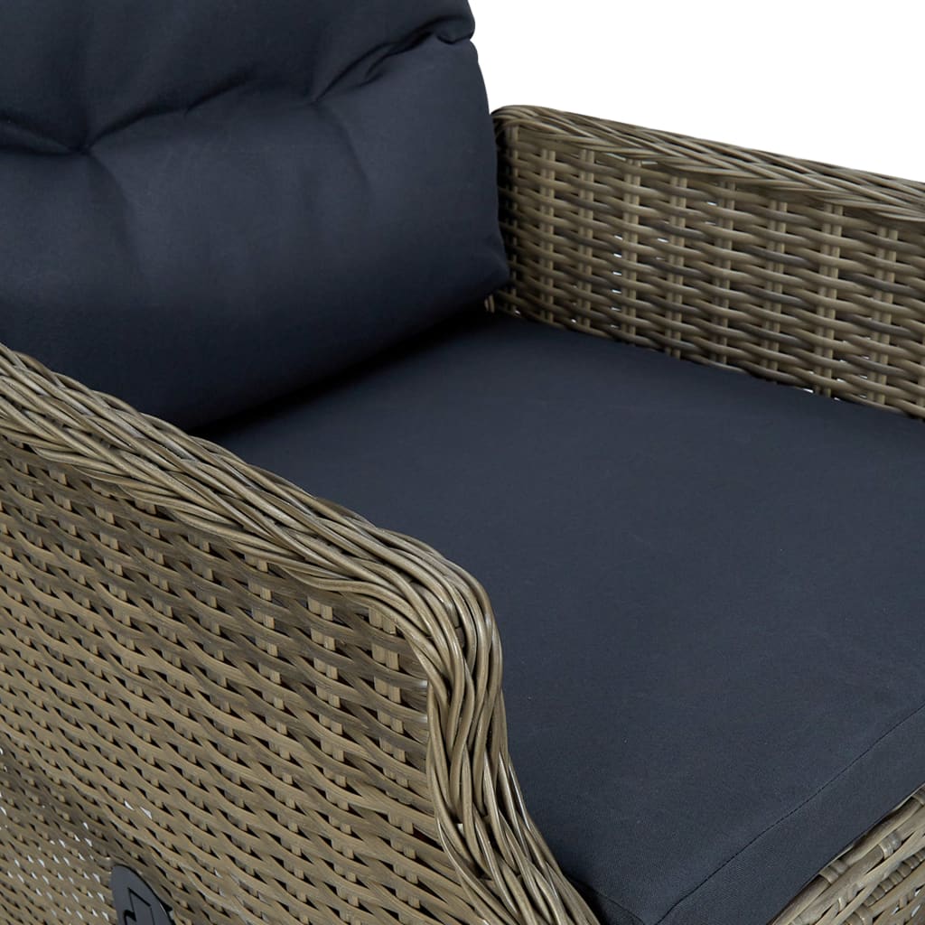 vidaXL Reclining Garden Chair with Cushions Poly Rattan Brown