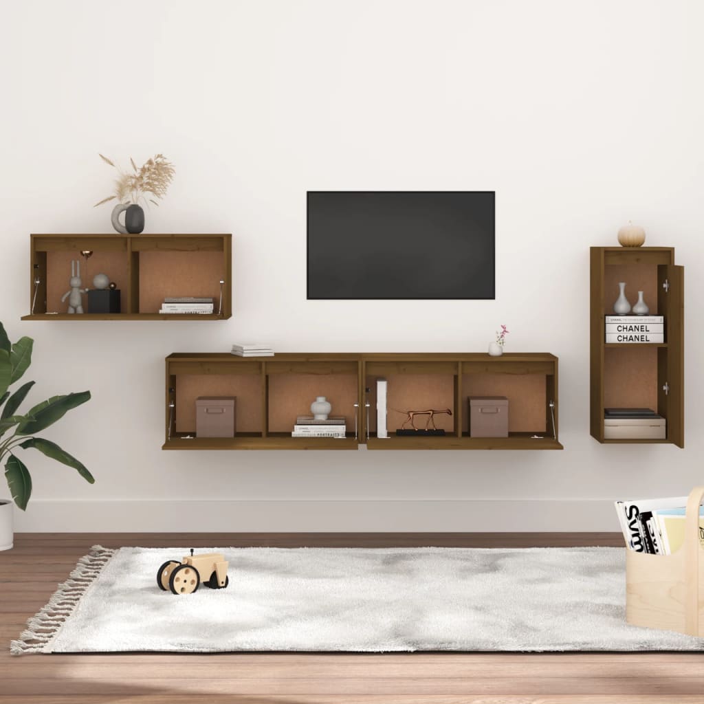 vidaXL TV Cabinets 4 pcs Honey Brown Solid Wood Pine
