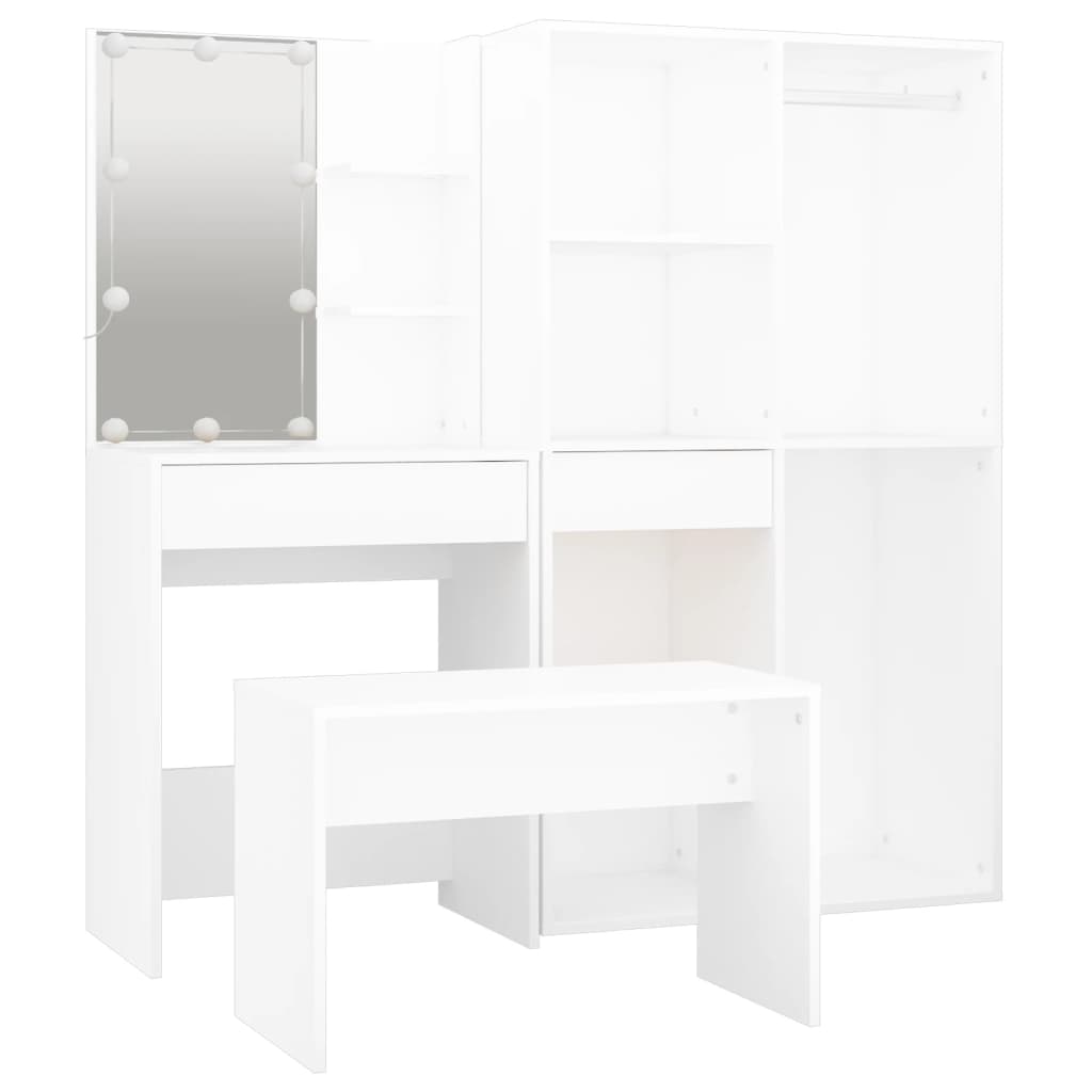 vidaXL Dressing Table Set with LED White Engineered Wood