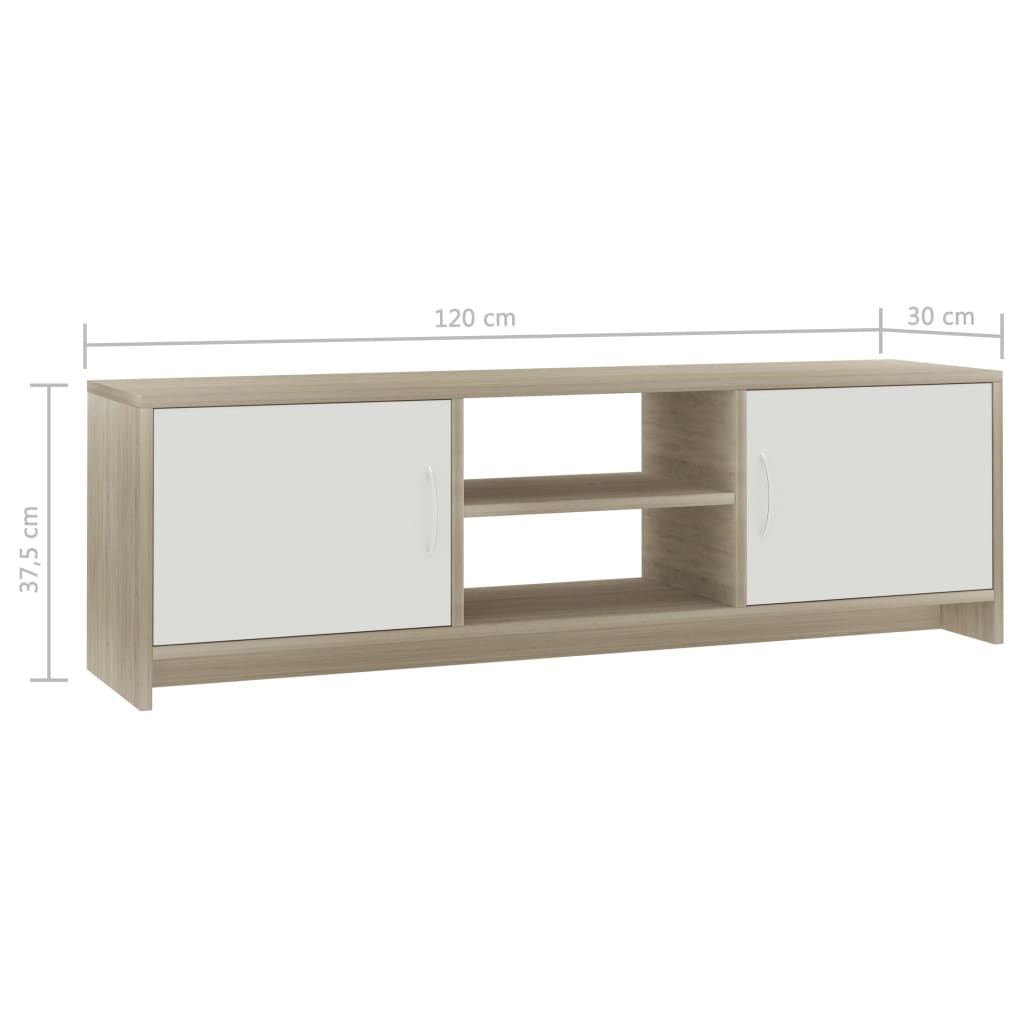 vidaXL TV Cabinet White and Sonoma Oak 120x30x37.5 cm Engineered Wood