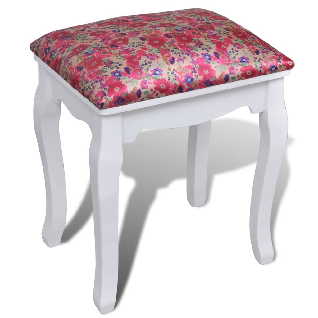 vidaXL Dressing Table with Mirror and Stool Flower Pattern
