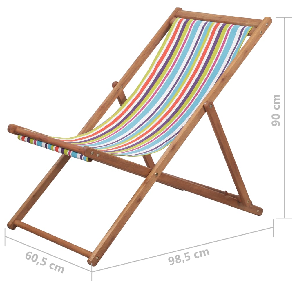 vidaXL Folding Beach Chair Fabric and Wooden Frame Multicolour