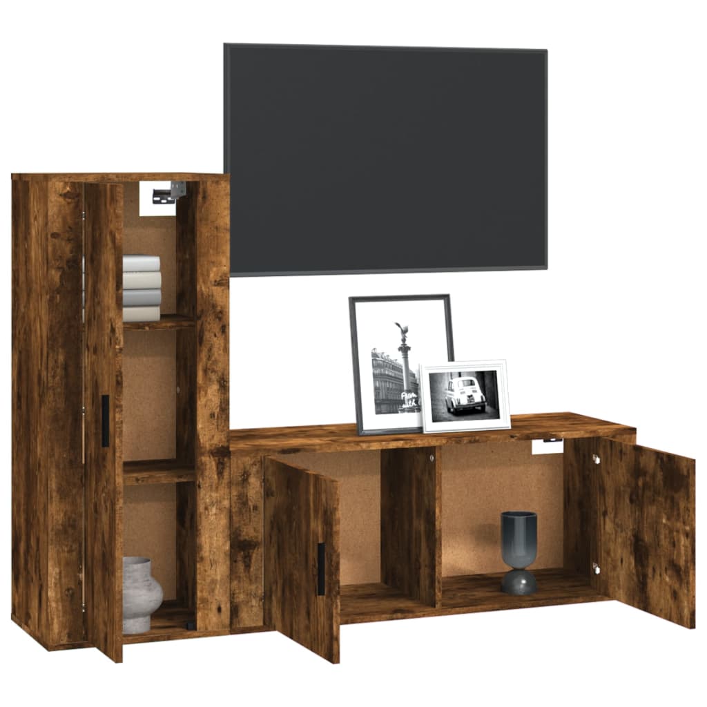 vidaXL 2 Piece TV Cabinet Set Smoked Oak Engineered Wood