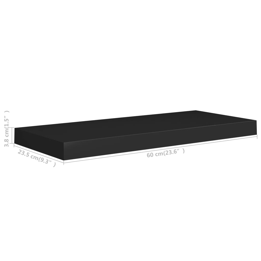 vidaXL Floating Wall Shelves 2 pcs Black 60x23.5x3.8 cm MDF
