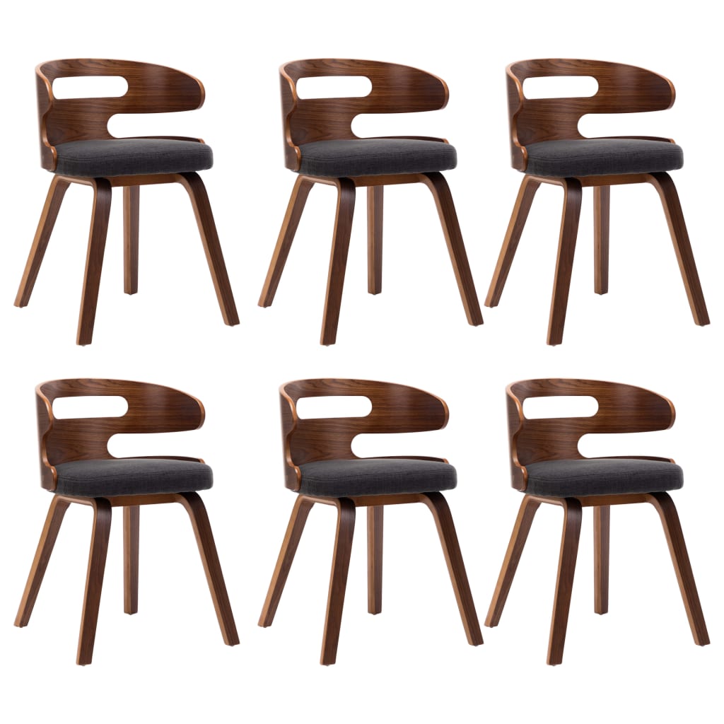 vidaXL Dining Chairs 6 pcs Dark Grey Bent Wood and Fabric