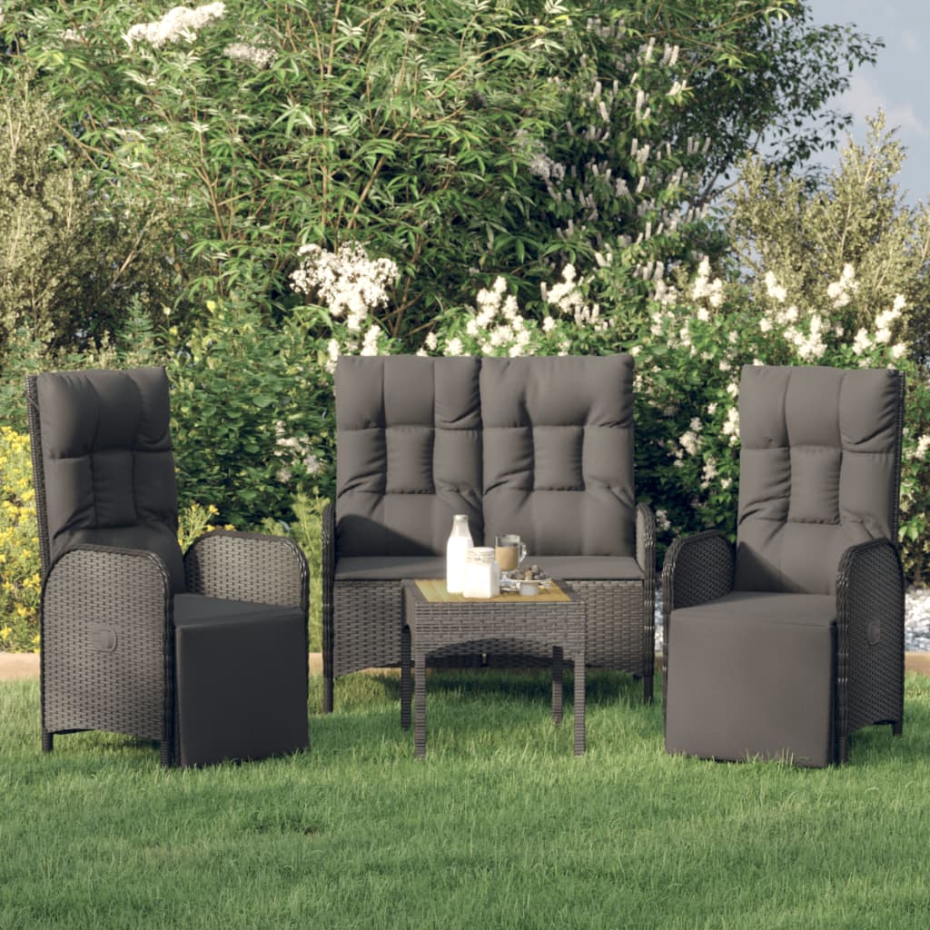 vidaXL 3 Piece Garden Dining Set with Cushions Black Poly Rattan