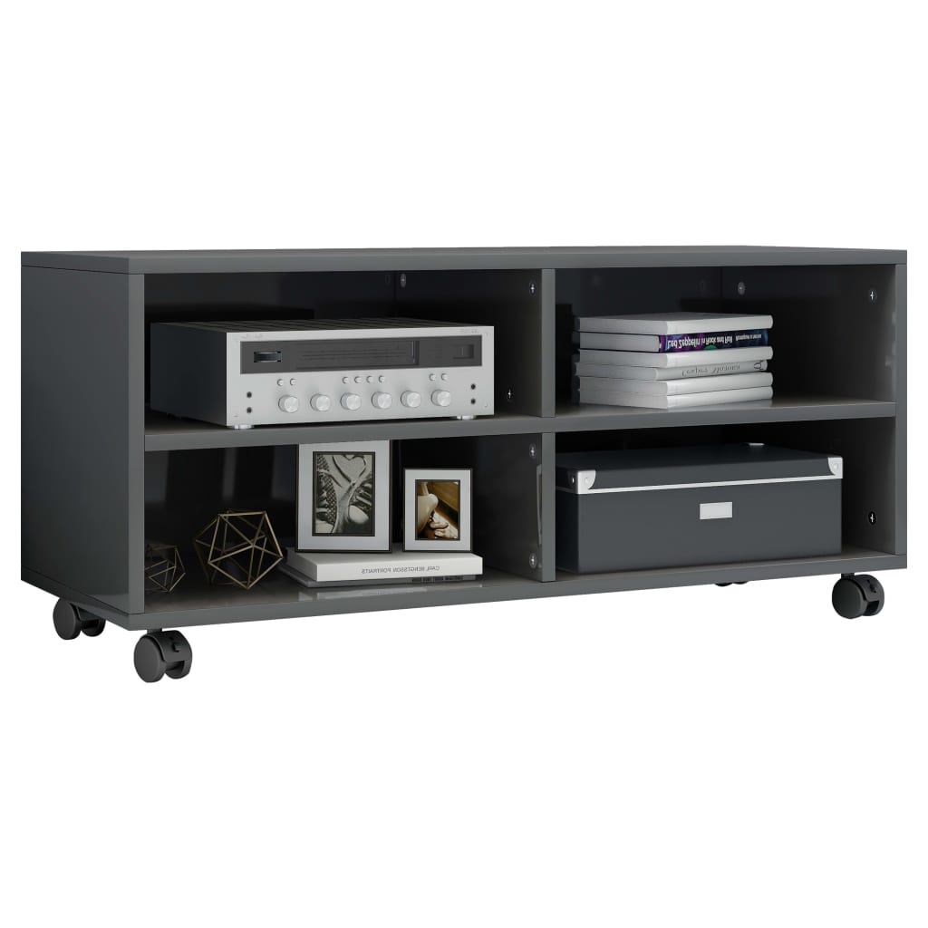vidaXL TV Cabinet with Castors High Gloss Grey 90x35x35 cm Engineered Wood