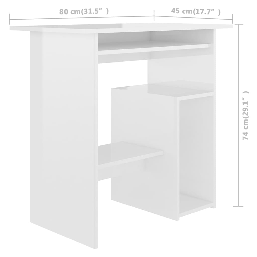 vidaXL Desk High Gloss White 80x45x74 cm Engineered Wood