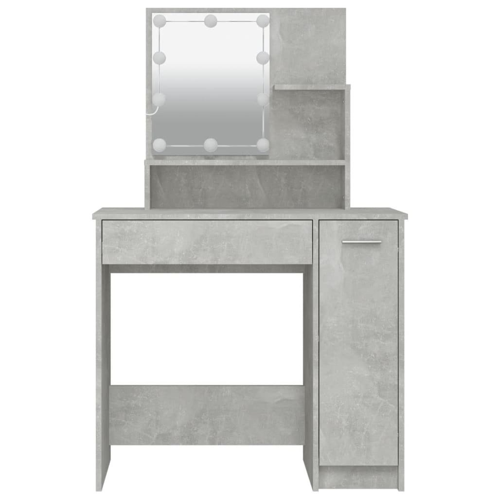 vidaXL Dressing Table with LED Concrete Grey 86.5x35x136 cm