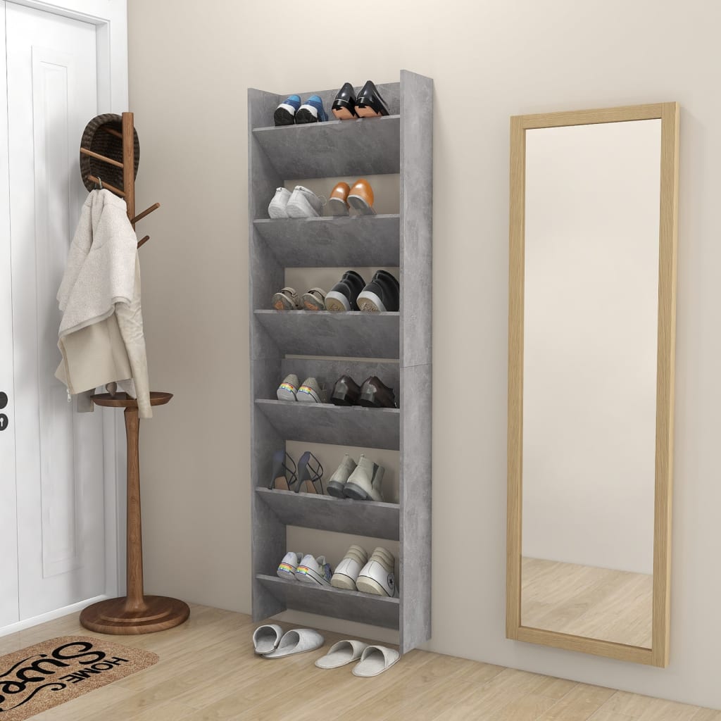 vidaXL Wall Shoe Cabinets 2 pcs Concrete Grey 60x18x90 cm Engineered Wood