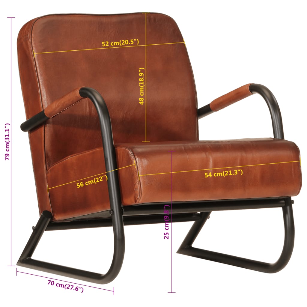 vidaXL Sofa Chair Brown Real Leather