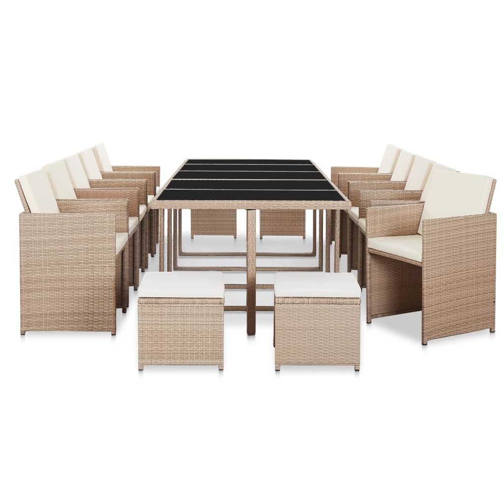 vidaXL 15 Piece Outdoor Dining Set with Cushions Poly Rattan Beige