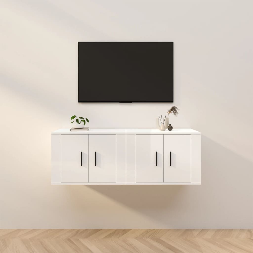 vidaXL Wall-mounted TV Cabinets 2 pcs High Gloss White 57x34.5x40 cm