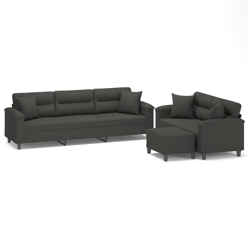 vidaXL 3 Piece Sofa Set with Pillows Dark Grey Microfibre Fabric