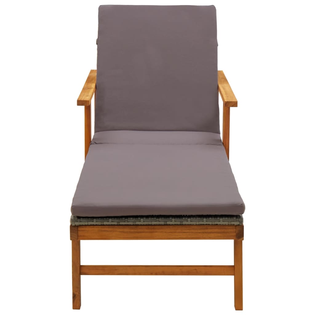 vidaXL Sun Lounger with Cushion Poly Rattan and Solid Acacia Wood Grey