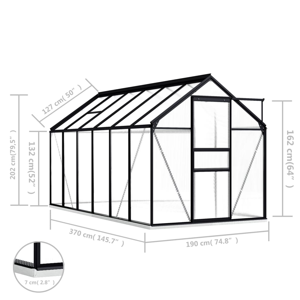 vidaXL Greenhouse with Base Frame Anthracite Aluminium 7.03 m²
