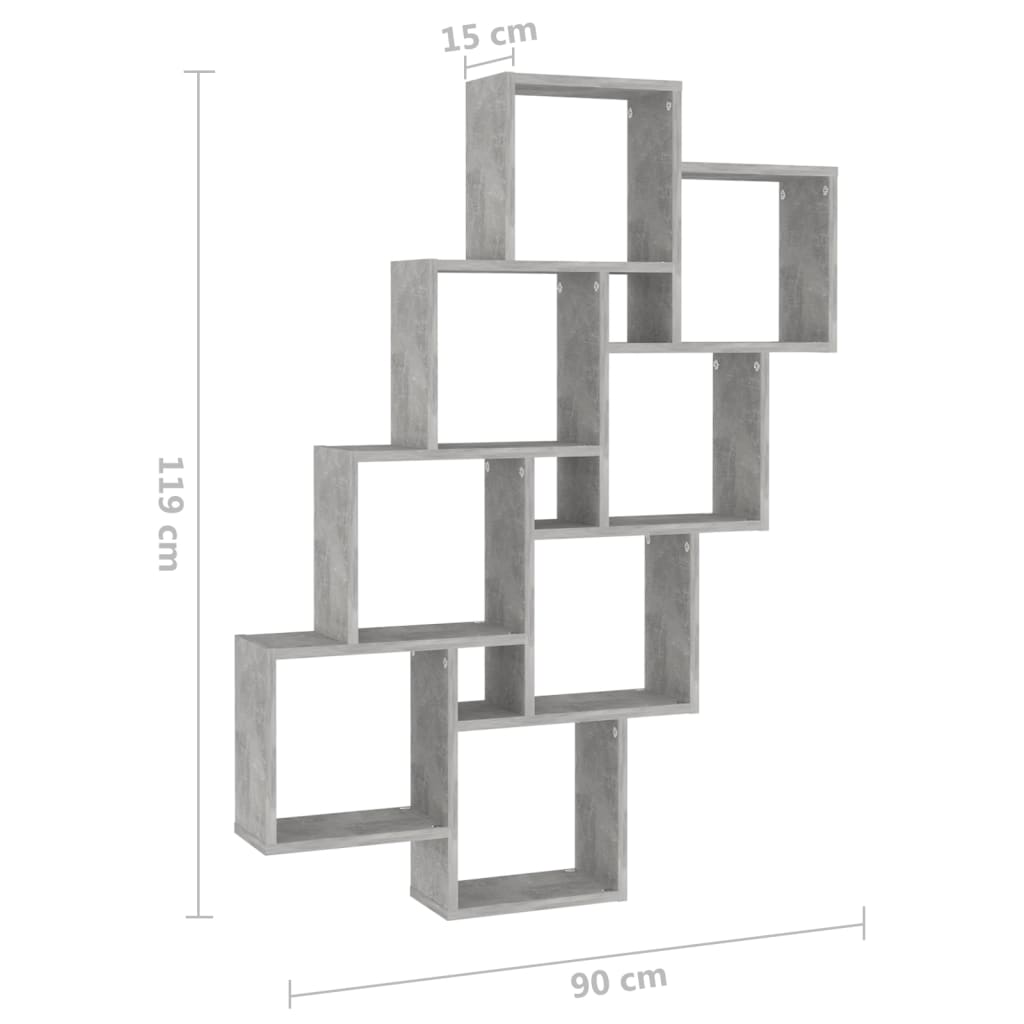 vidaXL Wall Cube Shelf Concrete Grey 90x15x119 cm Engineered Wood