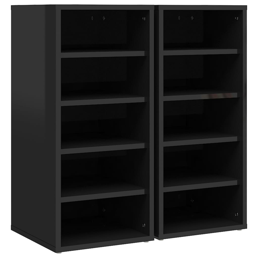 vidaXL Shoe Cabinets 2 pcs High Gloss Black 31.5x35x70 cm Engineered Wood