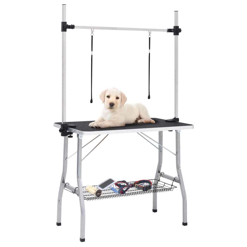 vidaXL Adjustable Dog Grooming Table with 2 Loops and Basket