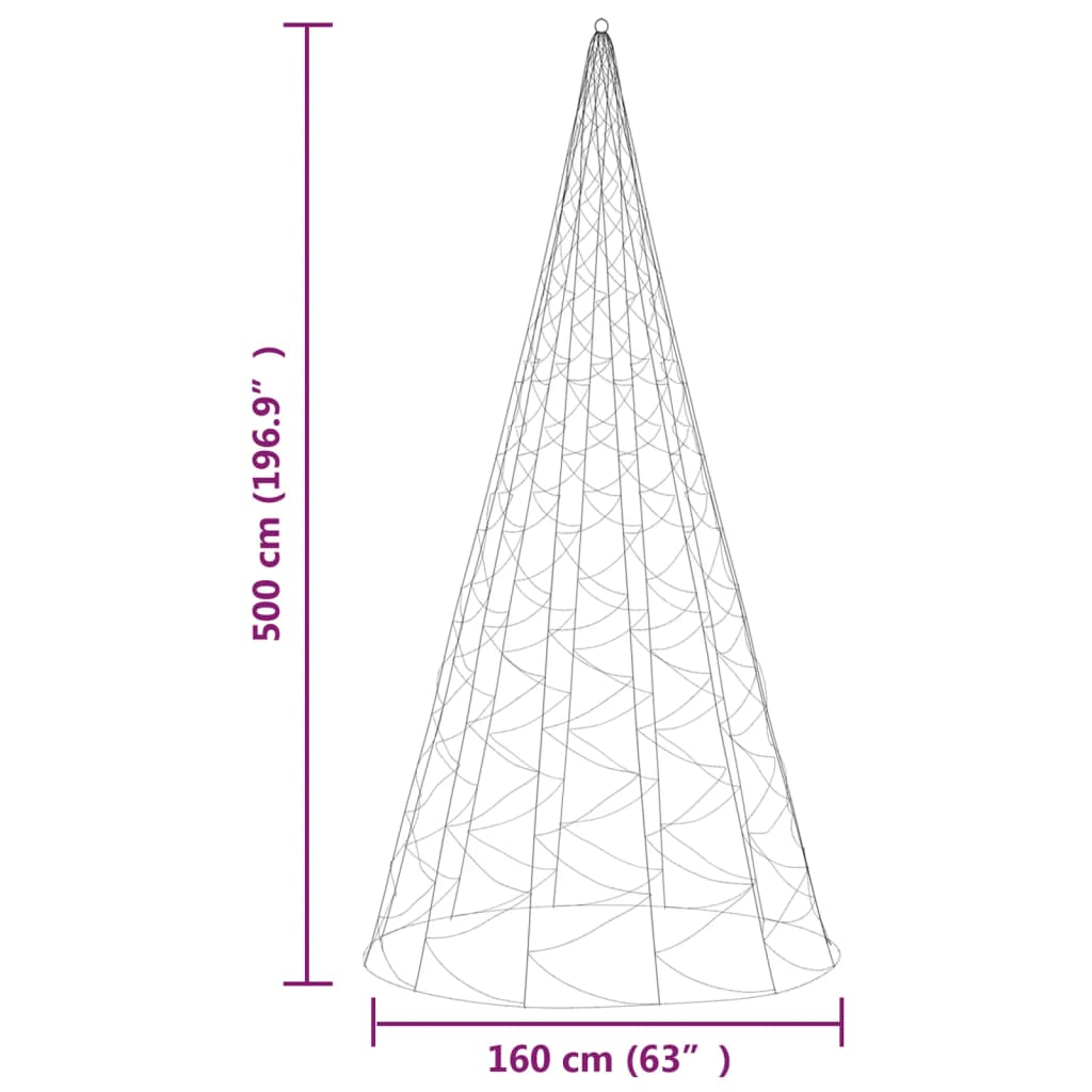 vidaXL Christmas Tree on Flagpole Warm White 1400 LEDs 500 cm
