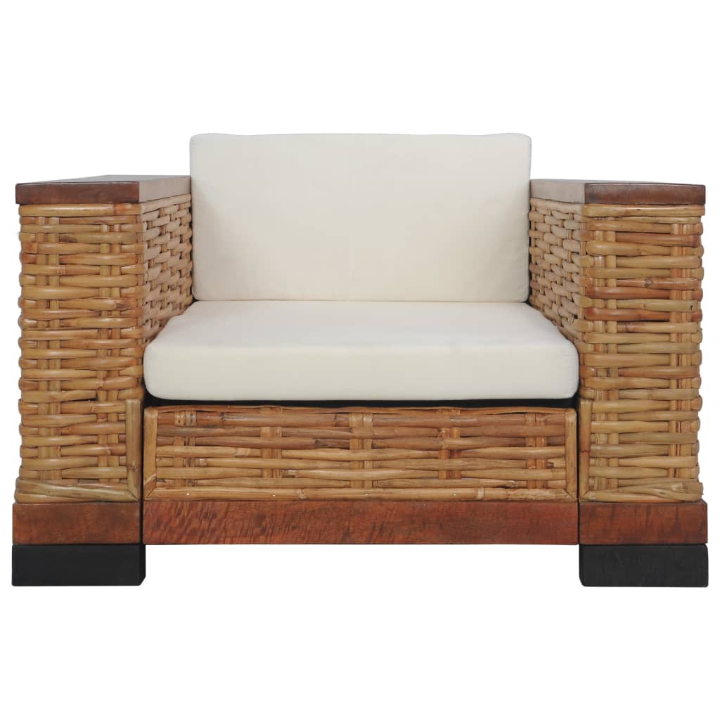 vidaXL Armchair with Cushions Brown Natural Rattan