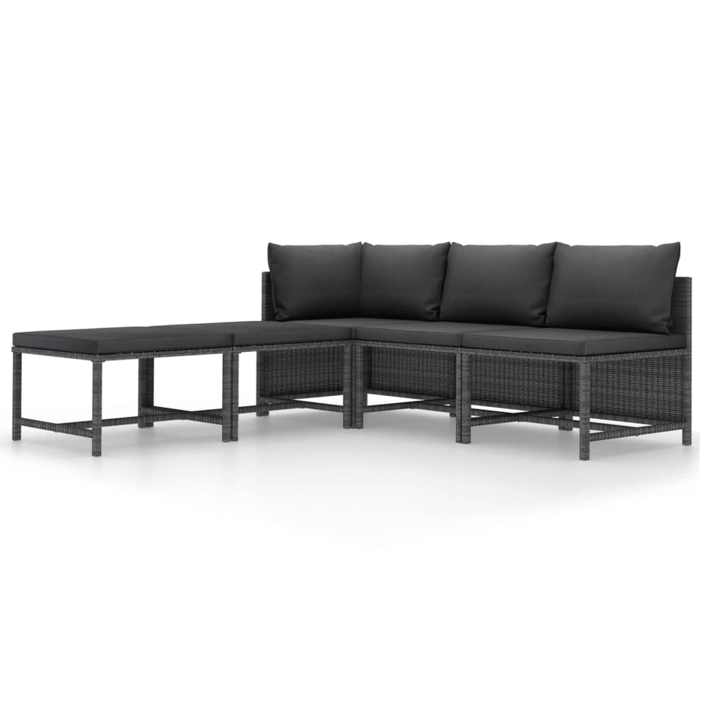 vidaXL 5 Piece Garden Sofa Set with Cushions Grey Poly Rattan