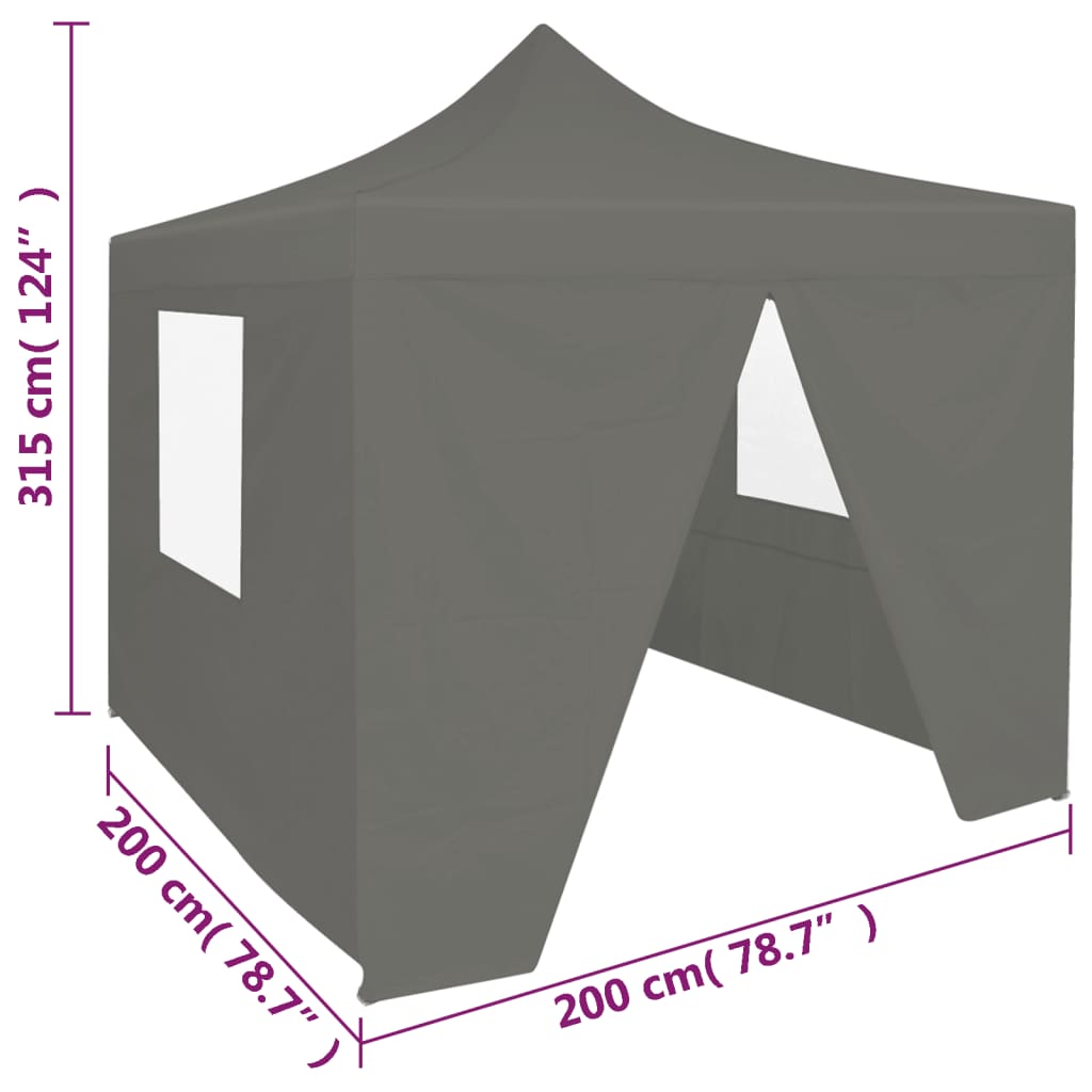 vidaXL Professional Folding Party Tent with 4 Sidewalls 2x2 m Steel Anthracite