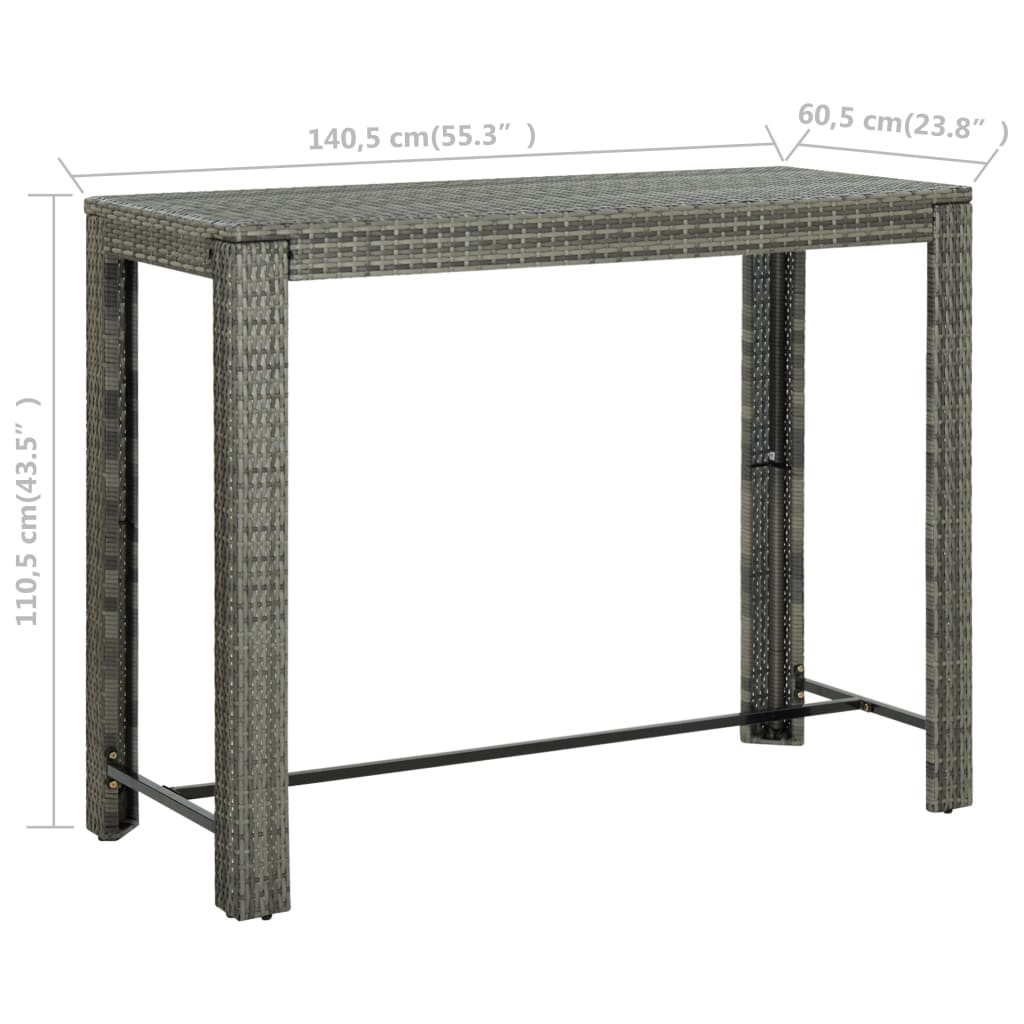 vidaXL Garden Bar Table Grey 140.5x60.5x110.5 cm Poly Rattan